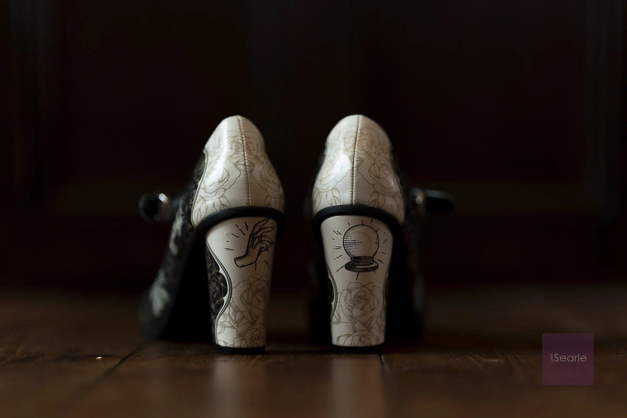 The hand-painted wedding shoes waiting in the window light